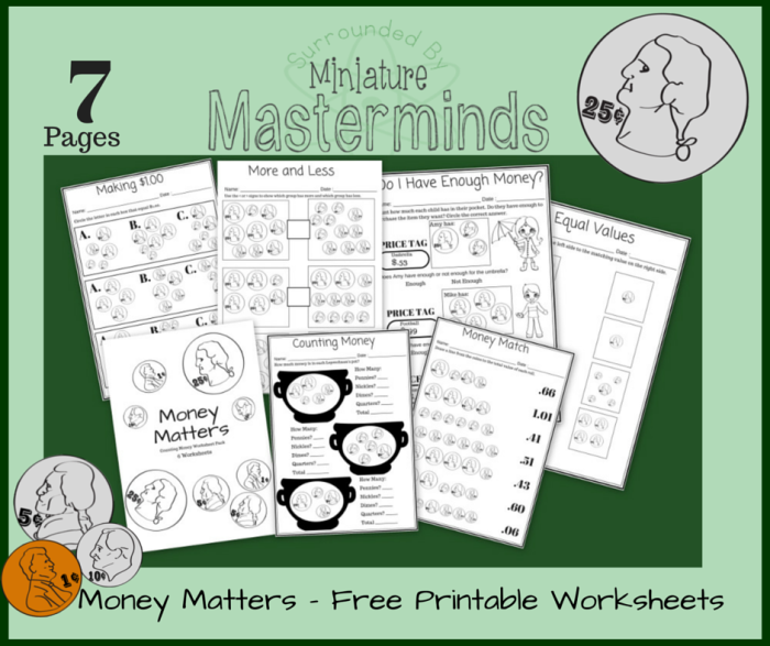 Money Matters – 6 Free Printable Money Counting Worksheets