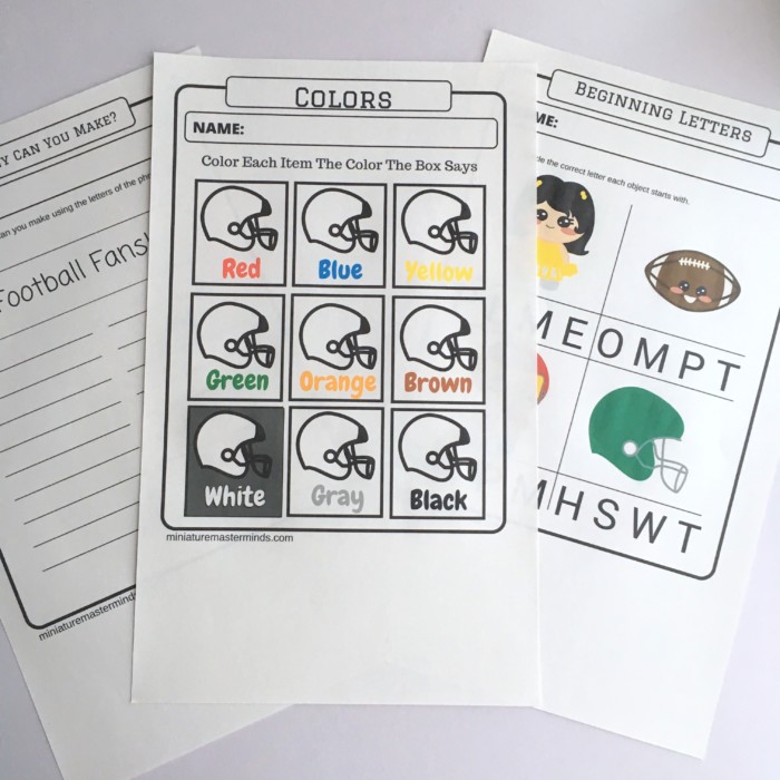 60 Page Preschool and Kindergarten Football Themed Free Printable ...