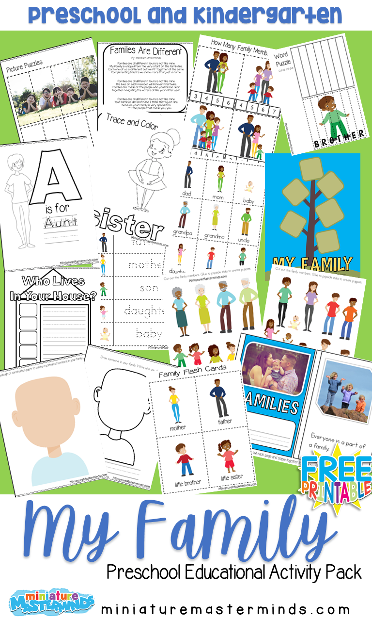 My Family Free Printable Preschool Activity Pack Miniature Masterminds