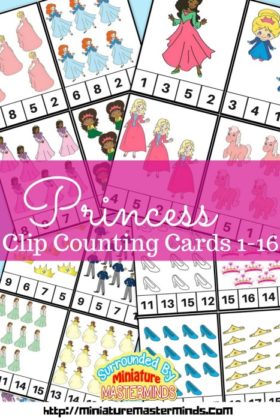 Princess Free Printable Preschool Clip Counting Cards 1 -16