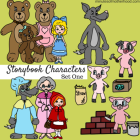 Printable Story Book Characters Little Red Riding Hood, Goldilocks, And The Three Little Pigs