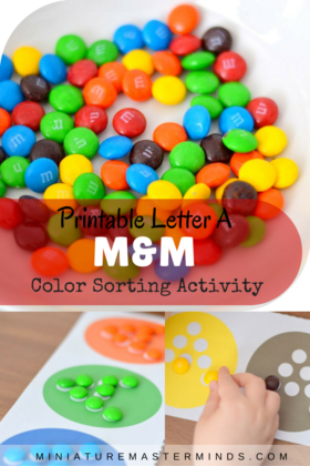 Printable Letter A M&M Color Sorting Activity