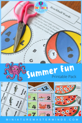 Summer Fun Printable Pack (Calendar numbers, Fish Matching Game, And Three Basic Skill Worksheets)