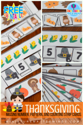 Printable Preschool Thanksgiving Fill In The Missing Number, Pattern, And Counting Strip Cards