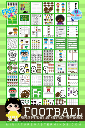 60 Page Preschool and Kindergarten Football Themed Free Printable Worksheet and Activity Book