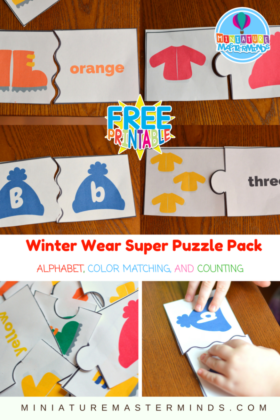 Preschool and Toddler Winter Wear Themed Super Puzzle Pack Alphabet, Color Matching, Counting