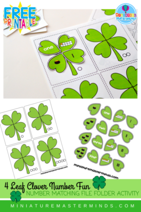 St. Patrick’s Day 4 Leaf Clover Counting and Number Matching File Folder Activity