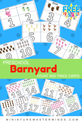 Preschool Barnyard Count And Trace Flash Cards 1-20