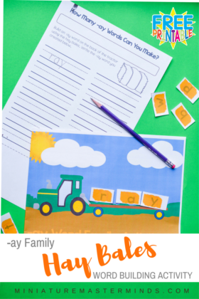 Build and Write -ay Words With This Fun Hay Bales On A Tractor Activity