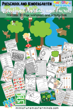 Preschool and Kindergarten Fairy Wood Land Creatures Worksheet and Activity Book 70 Pages of Fun! #free Printable