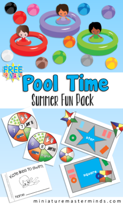 Pool Themed Summer Fun Pack – Color in English and Spanish, Numbers, Shapes, and I Can Read Book