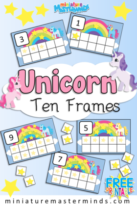 Printable Unicorn Themed 10 Frames  Preschool and Kindergarten Counting Activity