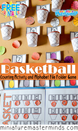 Basket Ball Preschool Counting and Colors Activity with Alphabet Match File Folder Game