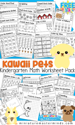Kawaii Pets Kindergarten Math Worksheet and Activity Pack