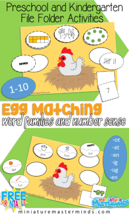 On The Farm Egg Match Word Families and Number Sense File Folder Activity For Preschool and Kindergarten Great Math Center or Literacy Activity