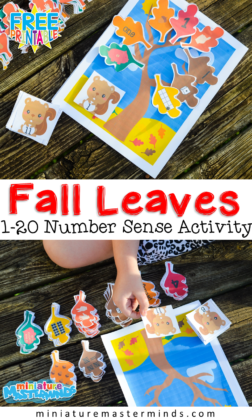 Fall Leaves Number Sense Activity 1 to 20 for Preschool and Kindergarten Free Printable