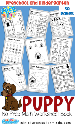 Puppy Kindergarten Math Worksheet Pack