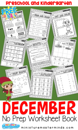 December No Prep Preschool Pack Christmas Themed Worksheets and Activities