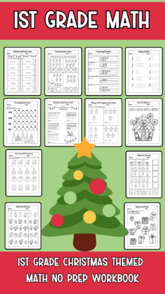 First Grade Christmas Themed Math No Prep Workbook